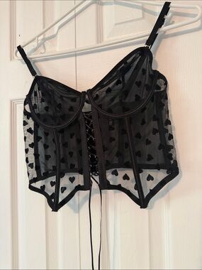 BodyRage Sheer Black Heart Print  Corset Top